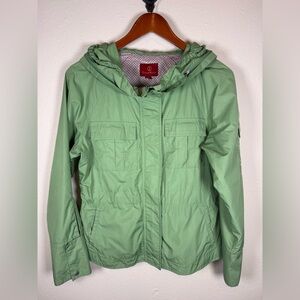 Cole Haan Womens M Green Utility Windbreaker Rain Jacket Hidden Hood